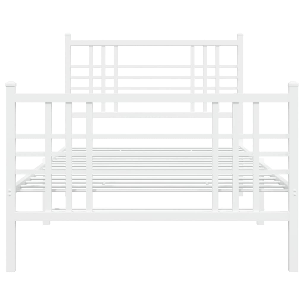 vidaXL Metalowa rama łóżka z wezgłowiem i zanóżkiem, biała, 90x200 cm