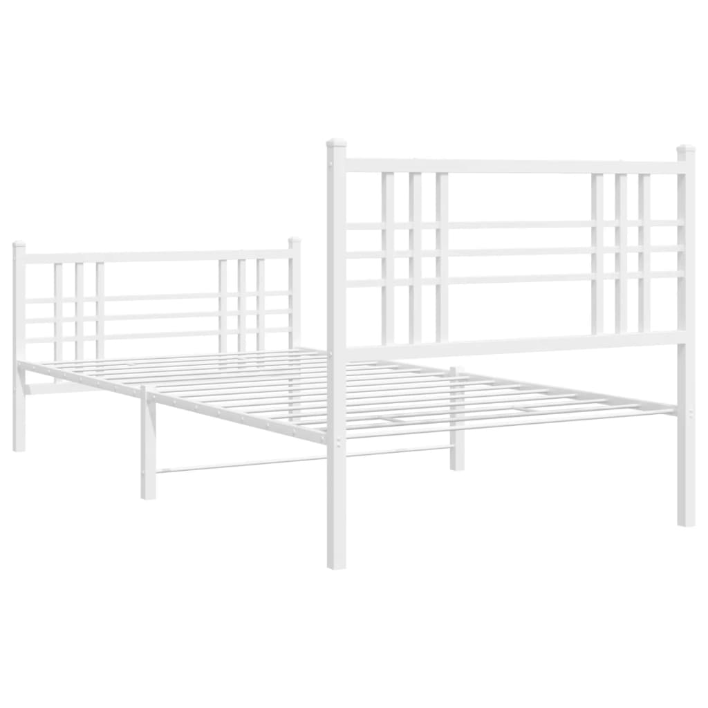 vidaXL Metalowa rama łóżka z wezgłowiem i zanóżkiem, biała, 90x200 cm