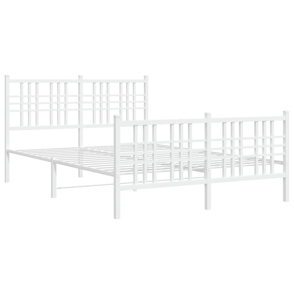 vidaXL Metalowa rama łóżka z wezgłowiem i zanóżkiem, biała, 137x190 cm