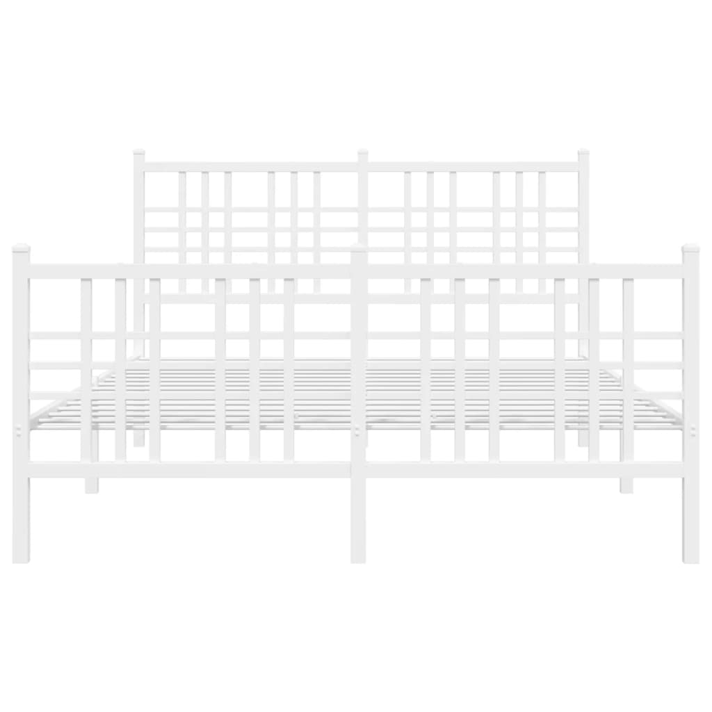 vidaXL Metalowa rama łóżka z wezgłowiem i zanóżkiem, biała, 137x190 cm