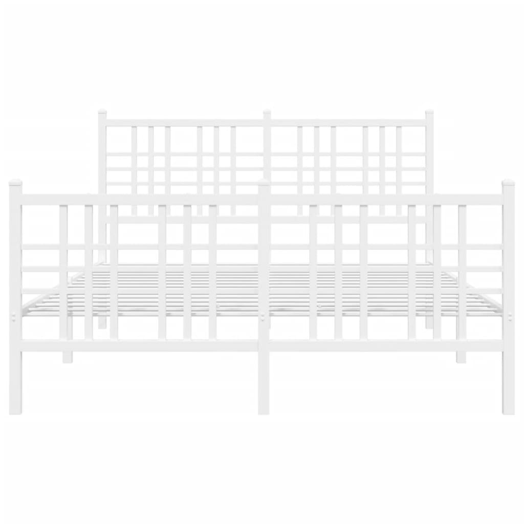 vidaXL Metalowa rama łóżka z wezgłowiem i zanóżkiem, biała, 140x190 cm