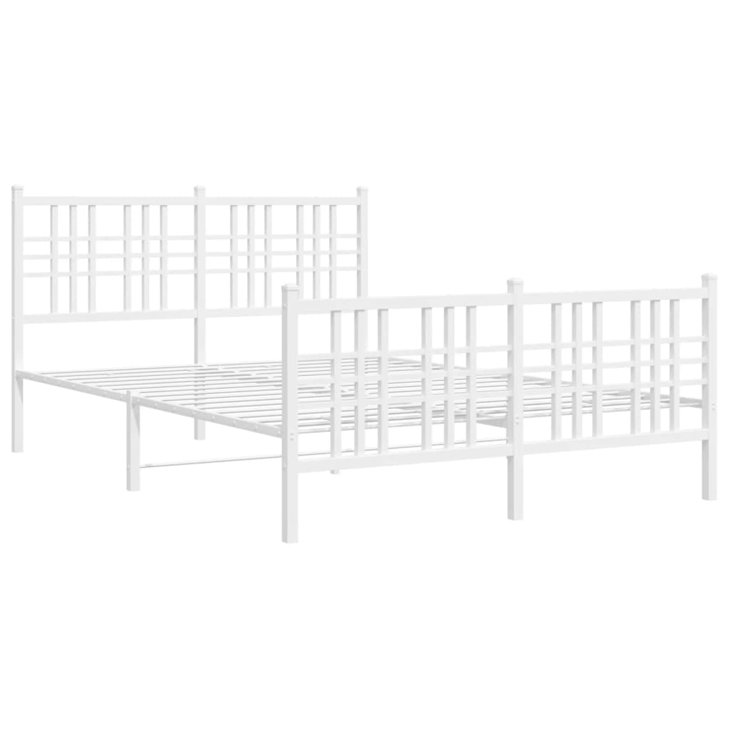 vidaXL Metalowa rama łóżka z wezgłowiem i zanóżkiem, biała, 140x200 cm