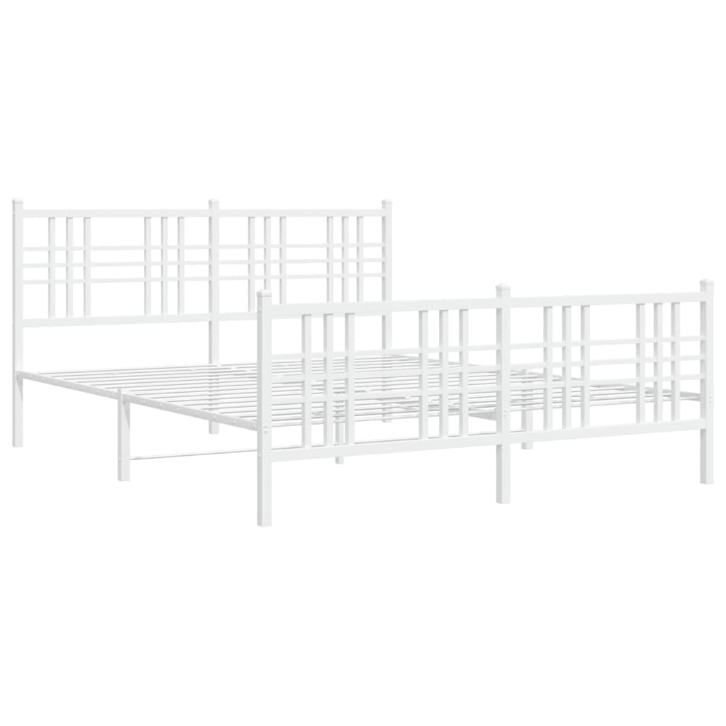 vidaXL Metalowa rama łóżka z wezgłowiem i zanóżkiem, biała, 150x200 cm