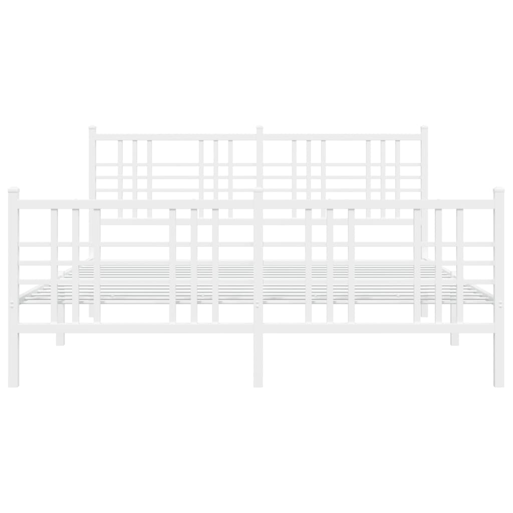 vidaXL Metalowa rama łóżka z wezgłowiem i zanóżkiem, biała, 150x200 cm