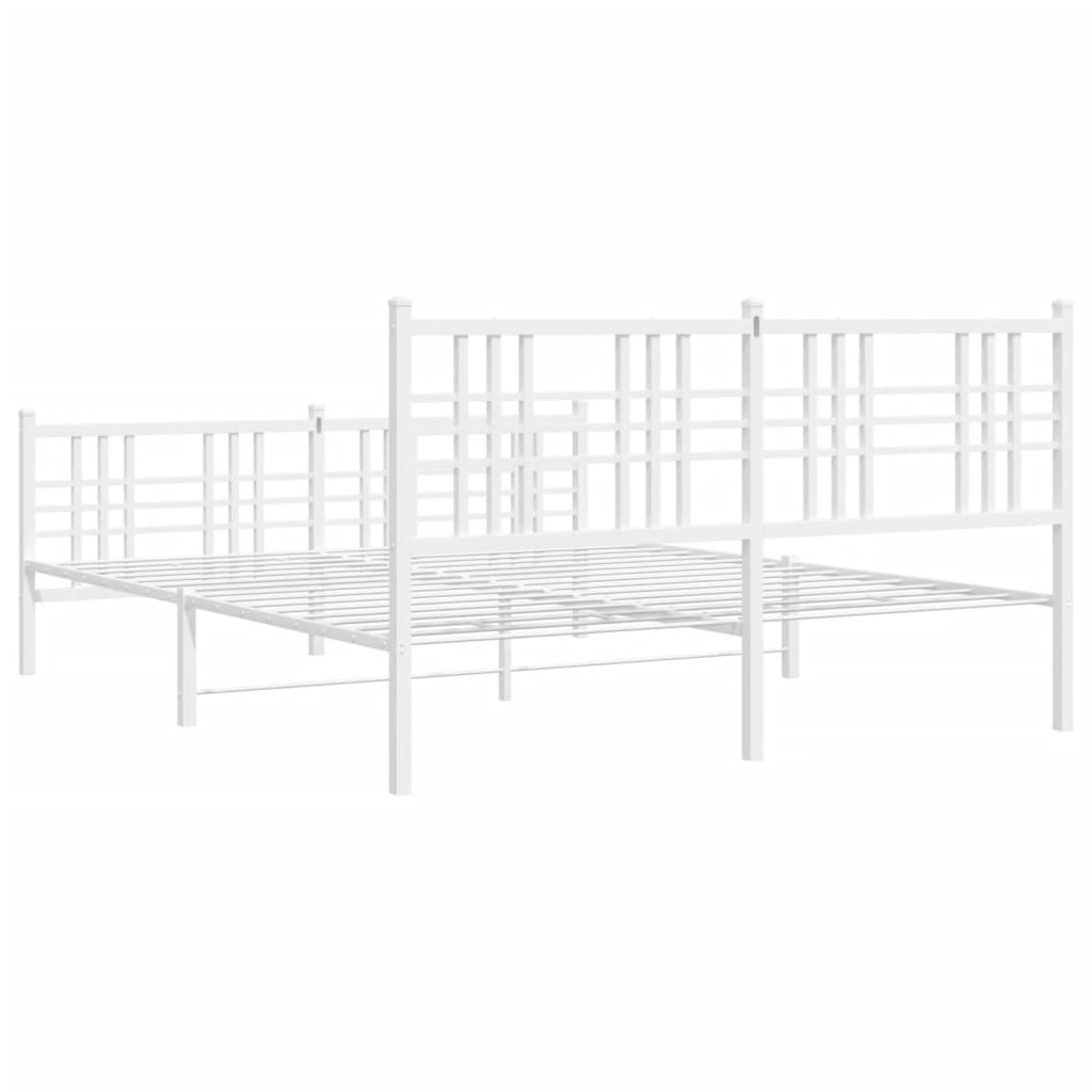 vidaXL Metalowa rama łóżka z wezgłowiem i zanóżkiem, biała, 150x200 cm