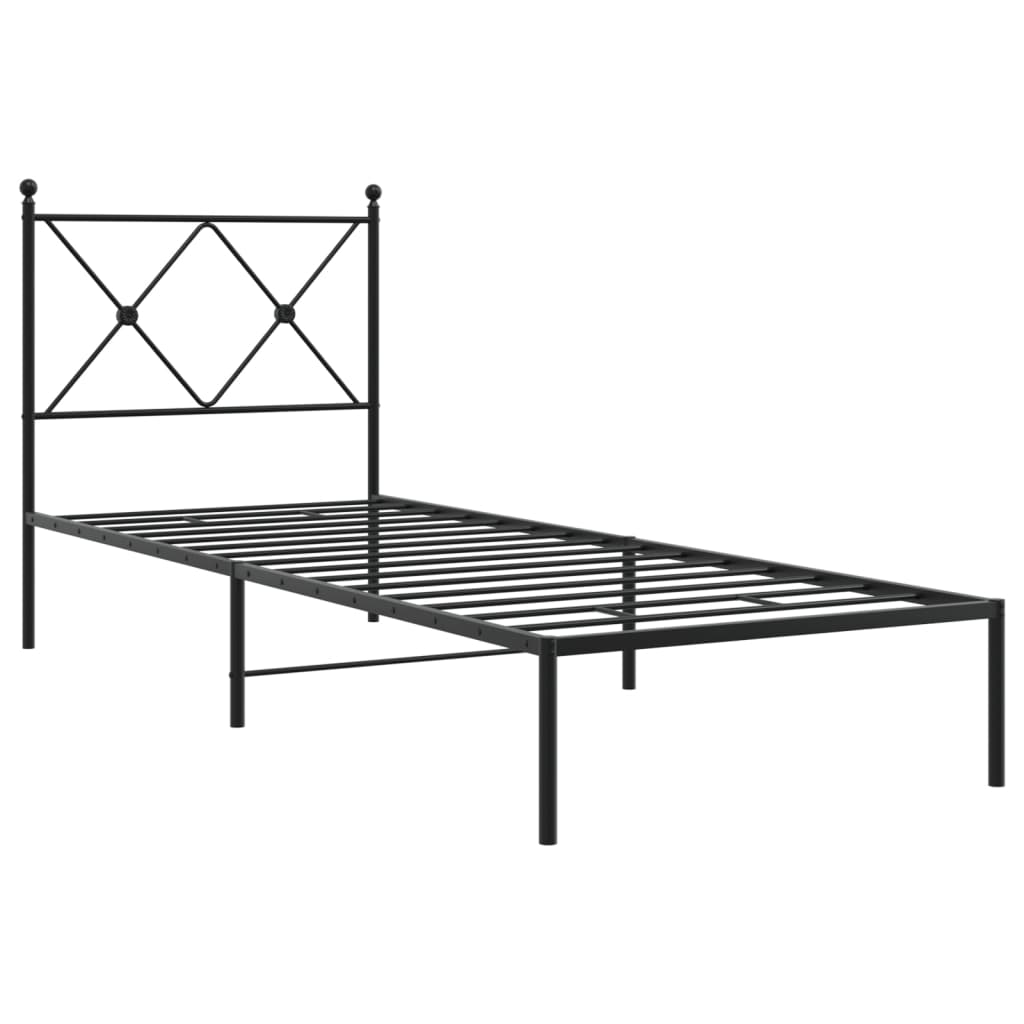 vidaXL Metalowa rama łóżka z wezgłowiem, czarna, 75x190 cm