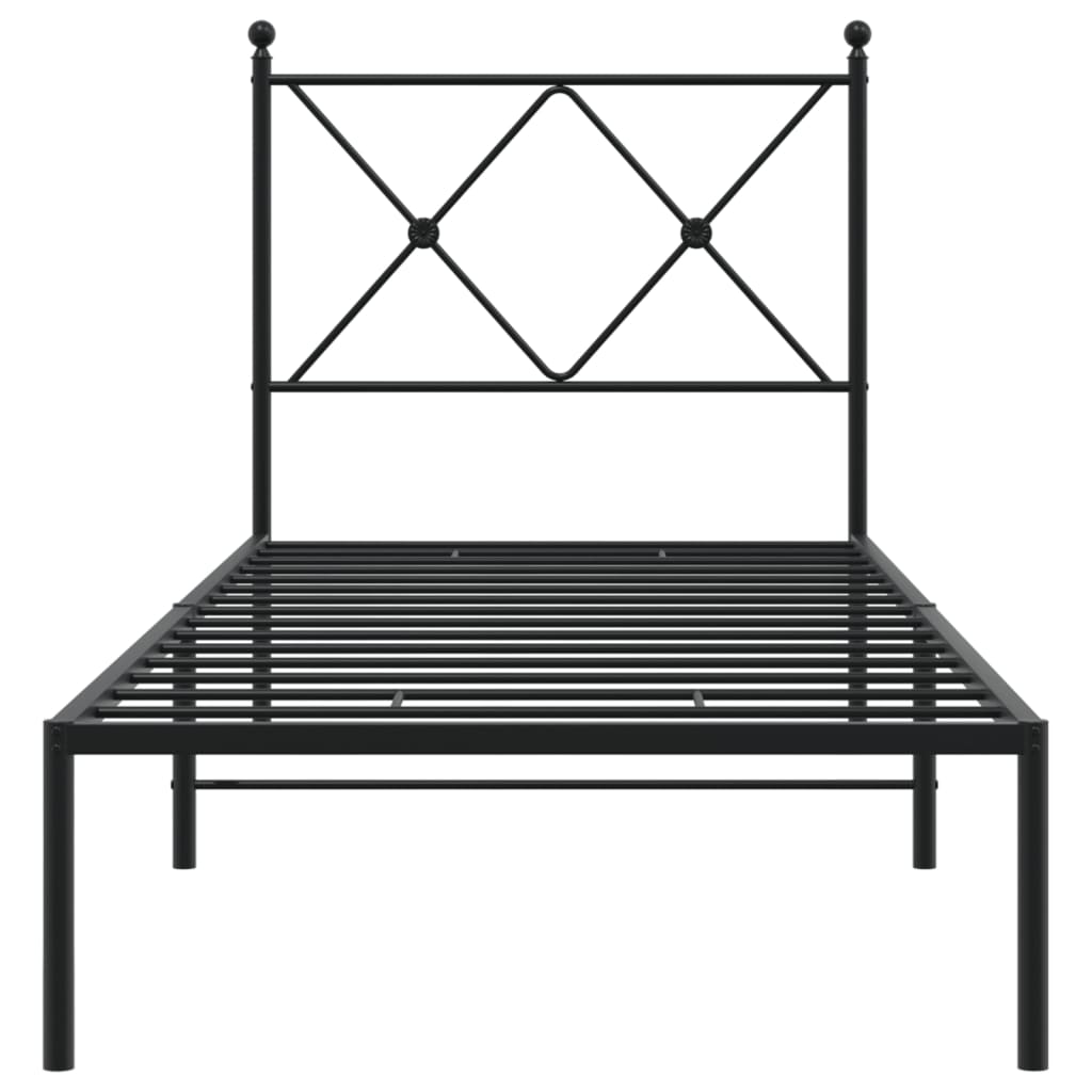 vidaXL Metalowa rama łóżka z wezgłowiem, czarna, 75x190 cm