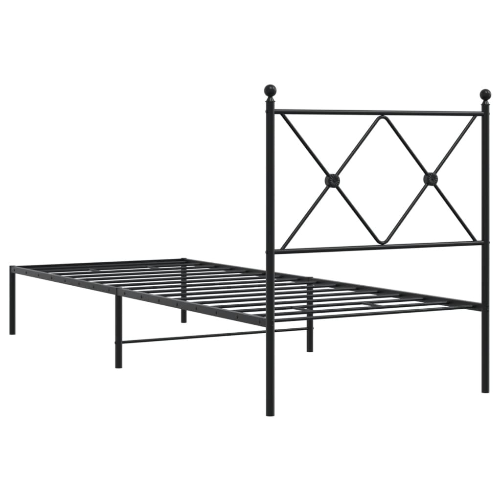 vidaXL Metalowa rama łóżka z wezgłowiem, czarna, 75x190 cm