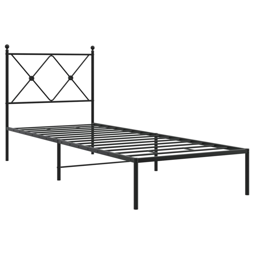 vidaXL Metalowa rama łóżka z wezgłowiem, czarna, 80x200 cm