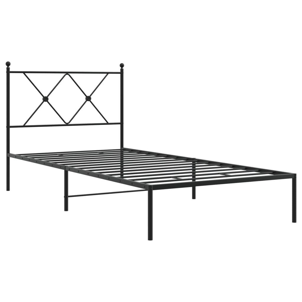 vidaXL Metalowa rama łóżka z wezgłowiem, czarna, 90x190 cm