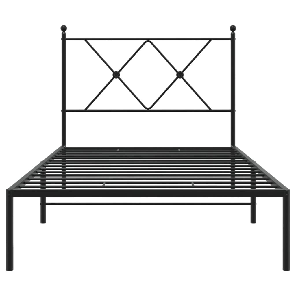 vidaXL Metalowa rama łóżka z wezgłowiem, czarna, 90x190 cm