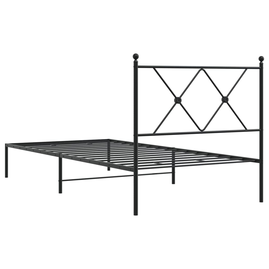vidaXL Metalowa rama łóżka z wezgłowiem, czarna, 90x190 cm