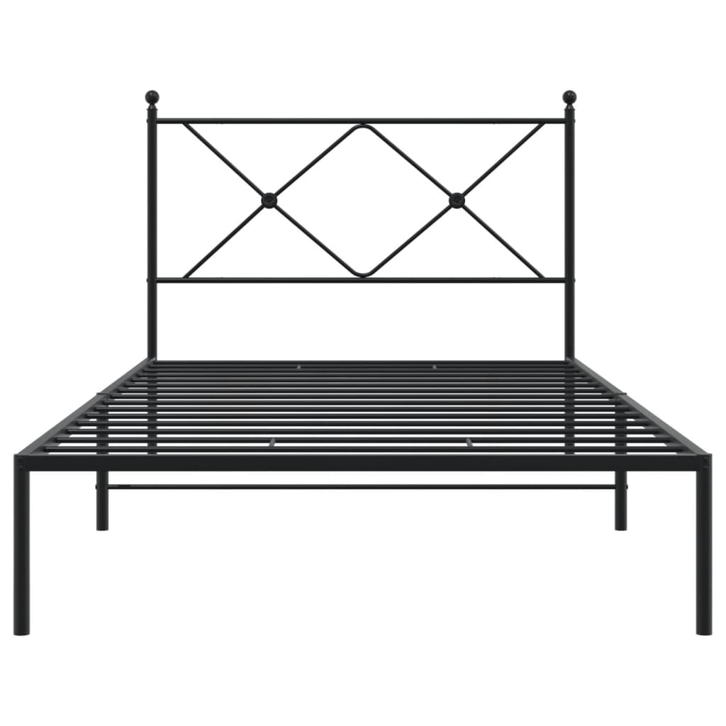 vidaXL Metalowa rama łóżka z wezgłowiem, czarna, 107x203 cm