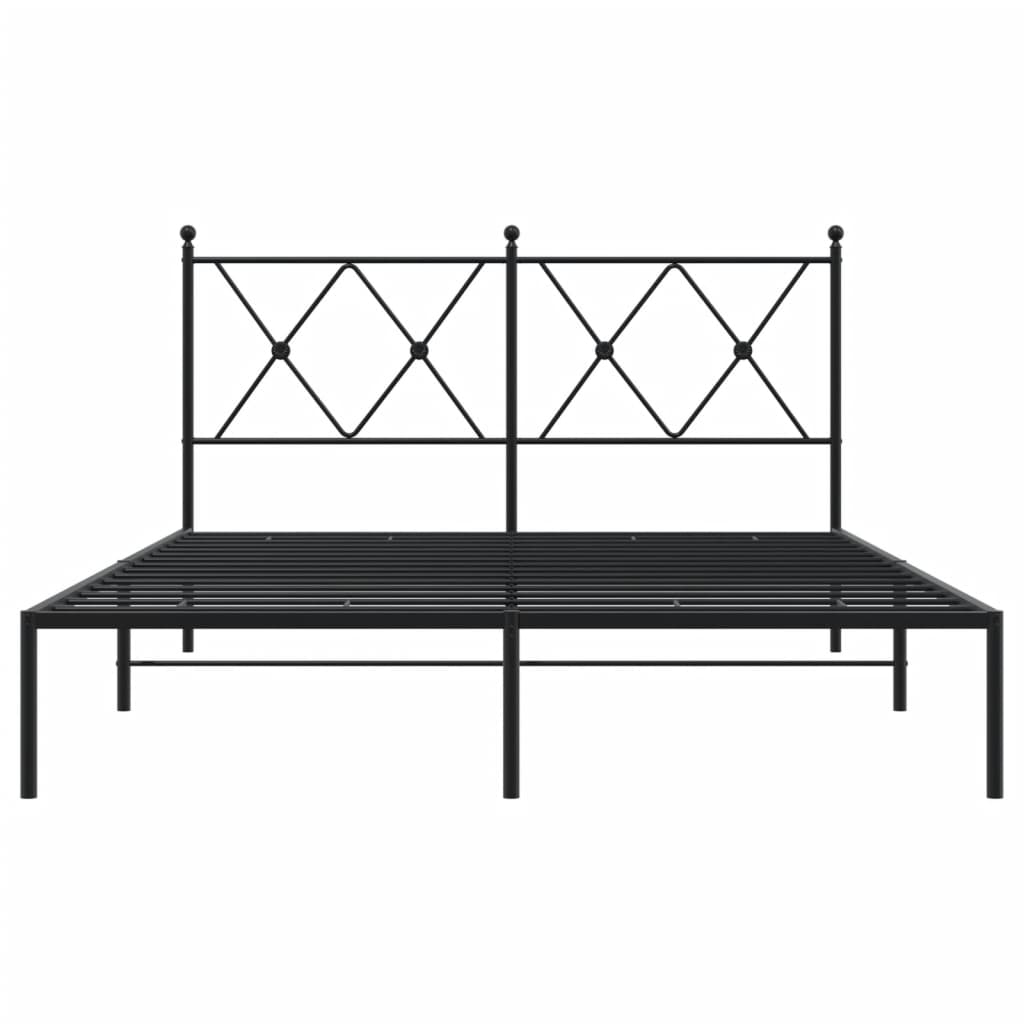 vidaXL Metalowa rama łóżka z wezgłowiem, czarna, 135x190 cm