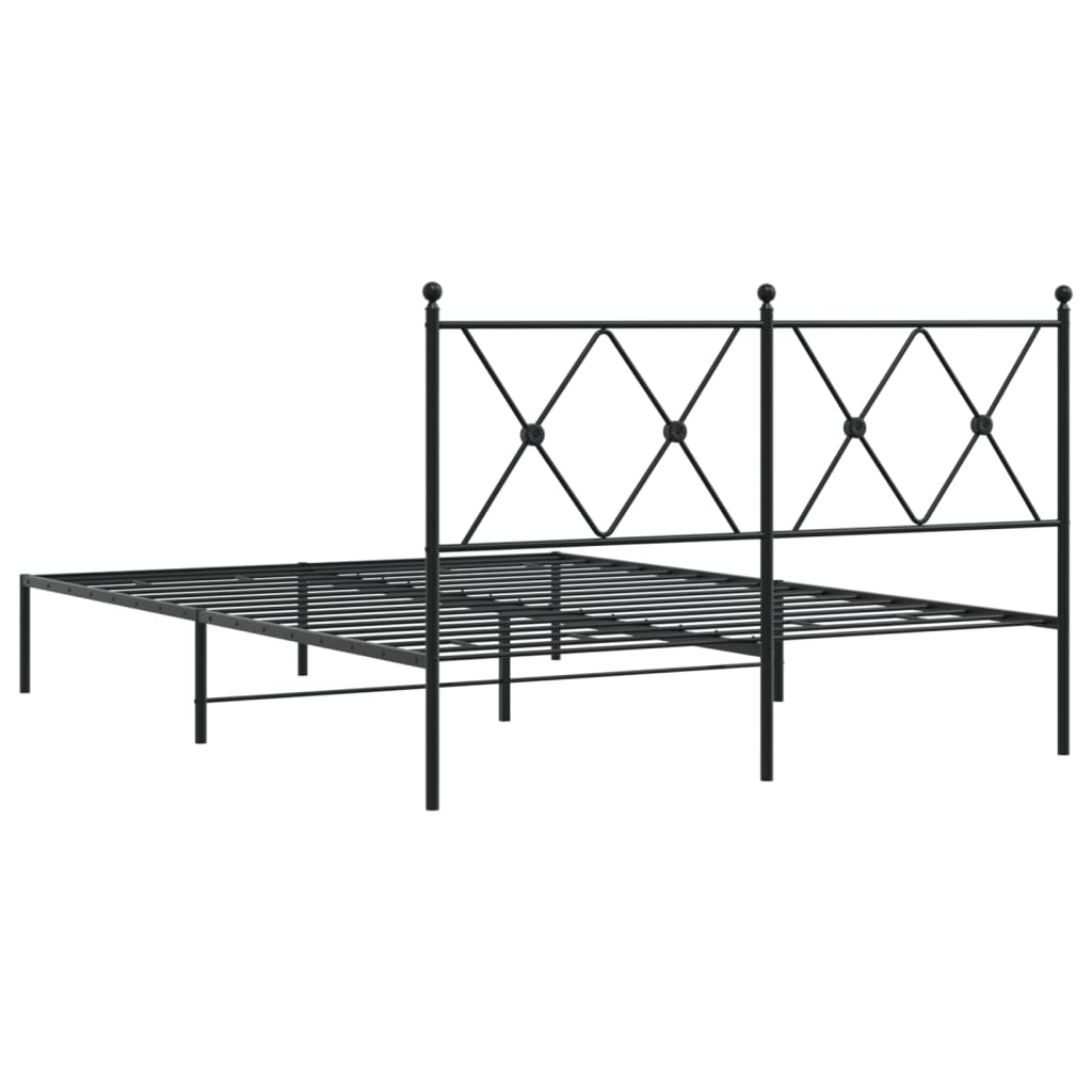 vidaXL Metalowa rama łóżka z wezgłowiem, czarna, 135x190 cm
