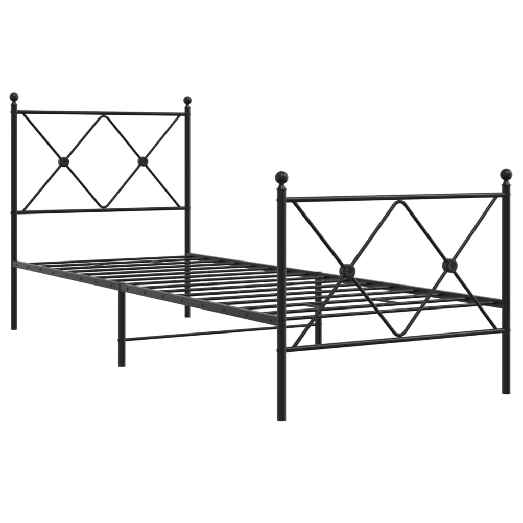 vidaXL Metalowa rama łóżka z wezgłowiem i zanóżkiem, czarna, 75x190 cm