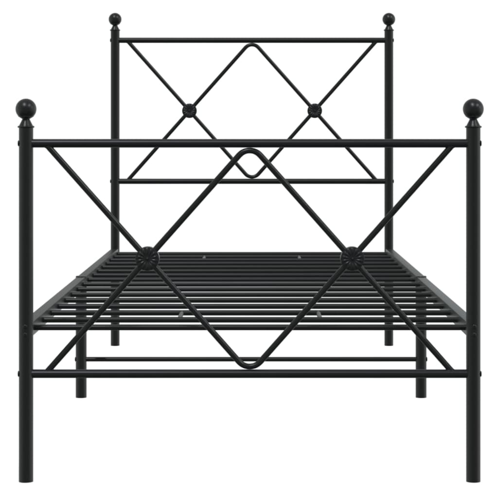 vidaXL Metalowa rama łóżka z wezgłowiem i zanóżkiem, czarna, 75x190 cm