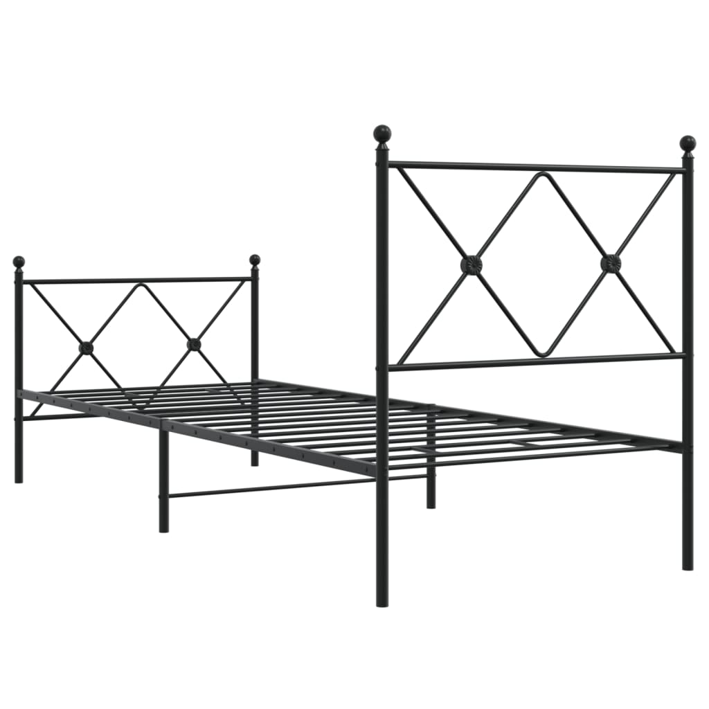 vidaXL Metalowa rama łóżka z wezgłowiem i zanóżkiem, czarna, 75x190 cm