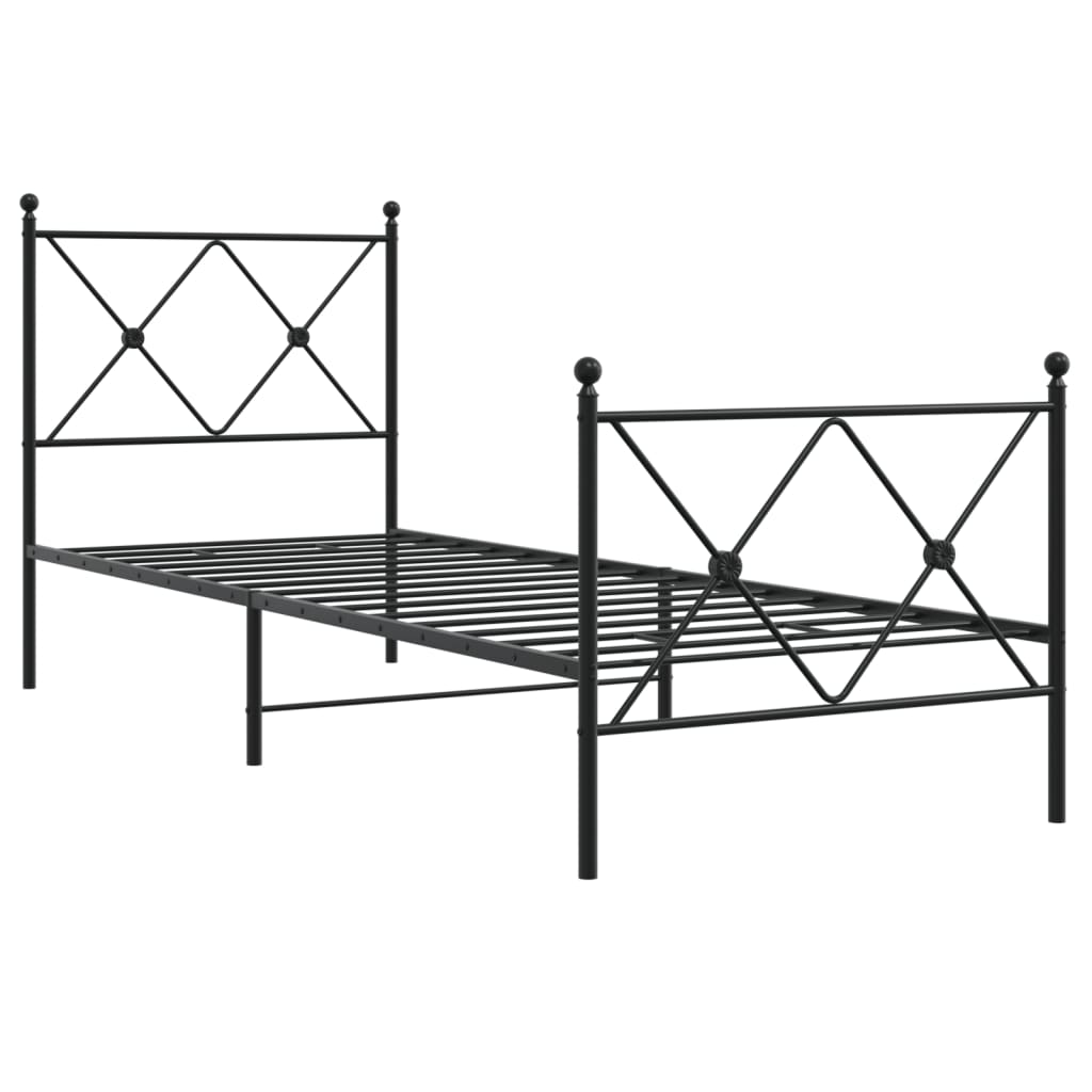 vidaXL Metalowa rama łóżka z wezgłowiem i zanóżkiem, czarna, 80x200 cm