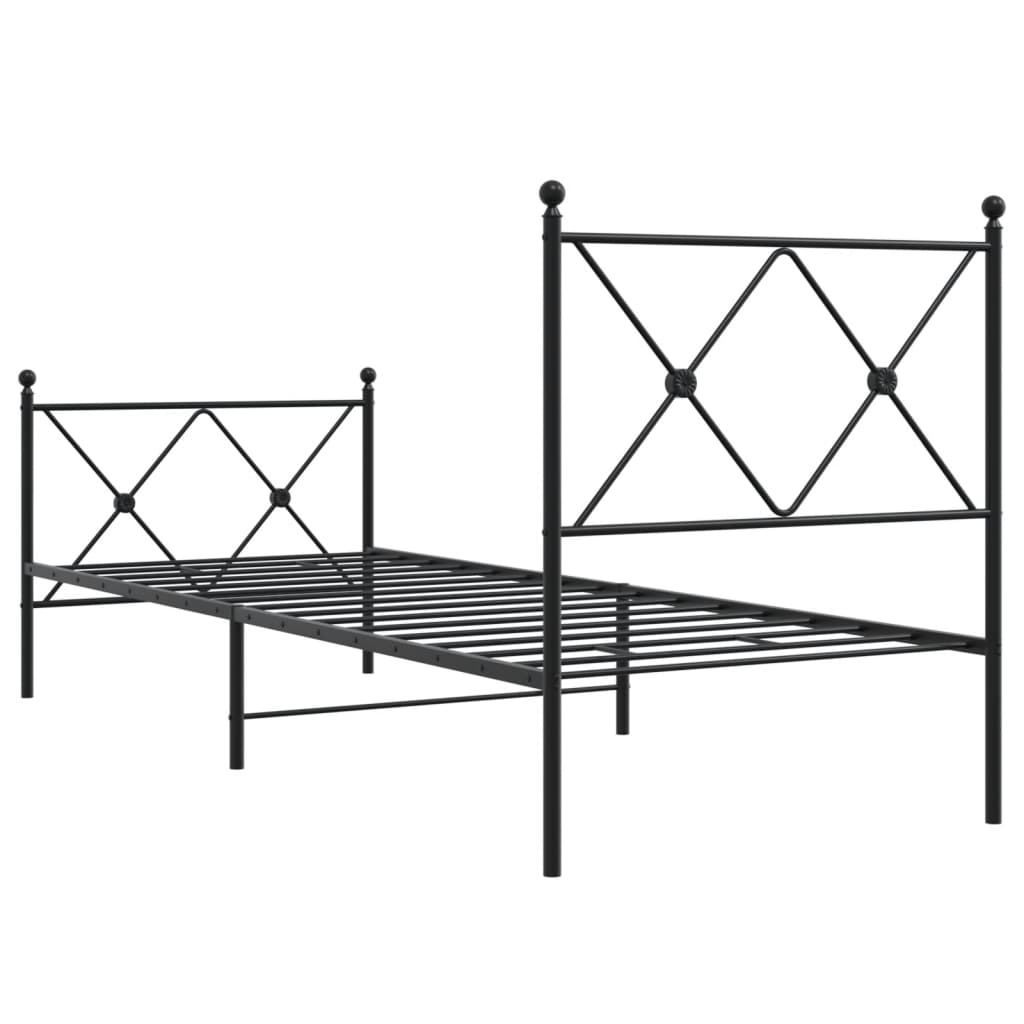 vidaXL Metalowa rama łóżka z wezgłowiem i zanóżkiem, czarna, 80x200 cm
