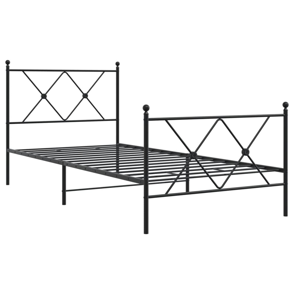 vidaXL Metalowa rama łóżka z wezgłowiem i zanóżkiem, czarna, 90x190 cm