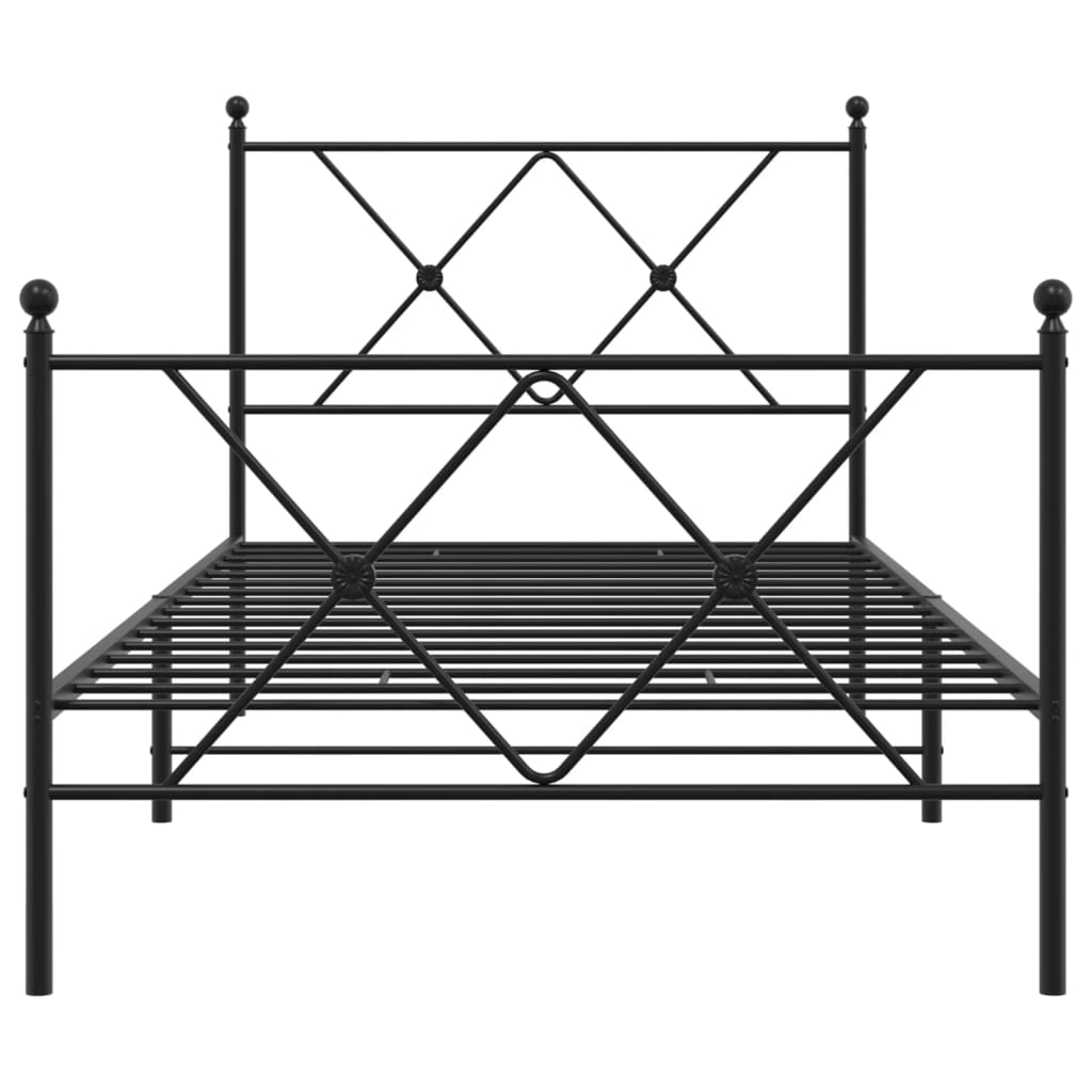 vidaXL Metalowa rama łóżka z wezgłowiem i zanóżkiem, czarna, 90x190 cm