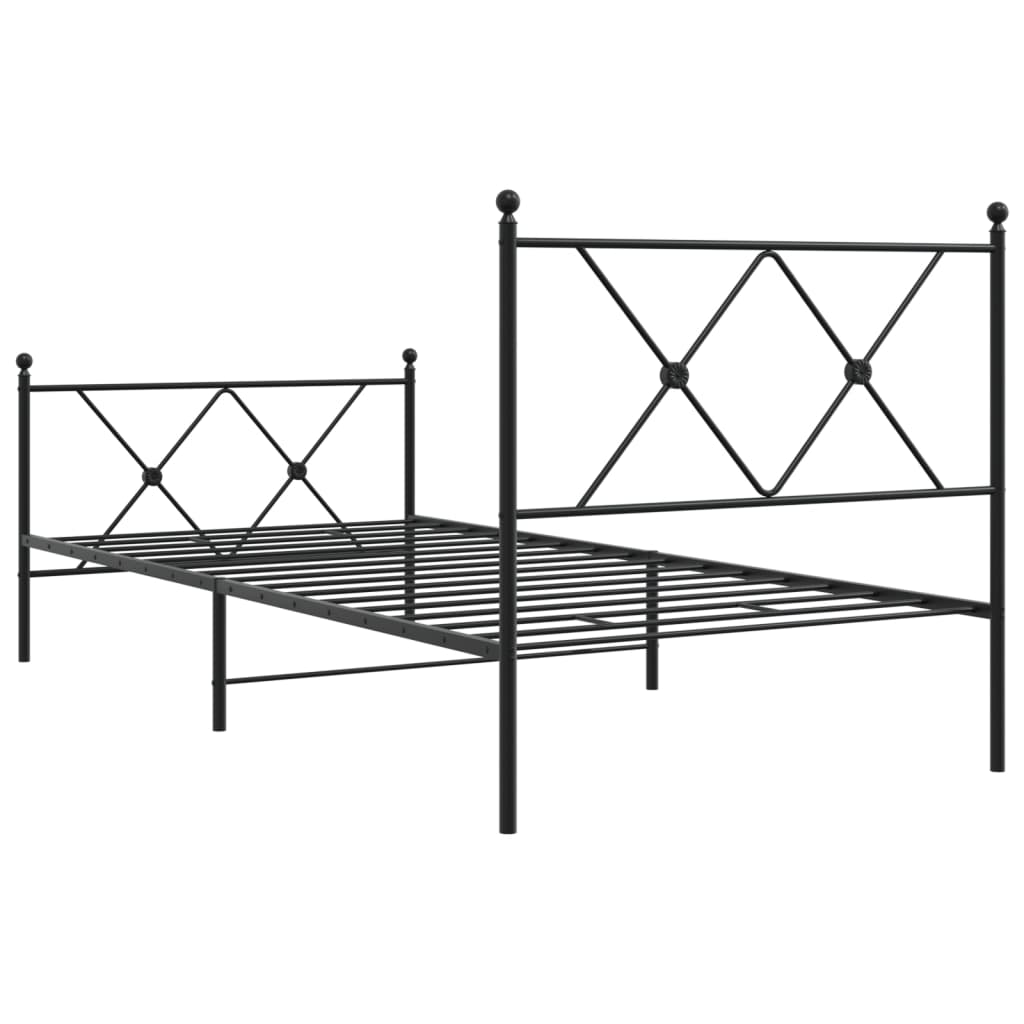 vidaXL Metalowa rama łóżka z wezgłowiem i zanóżkiem, czarna, 90x190 cm