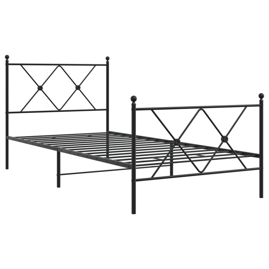 vidaXL Metalowa rama łóżka z wezgłowiem i zanóżkiem, czarna, 90x200 cm