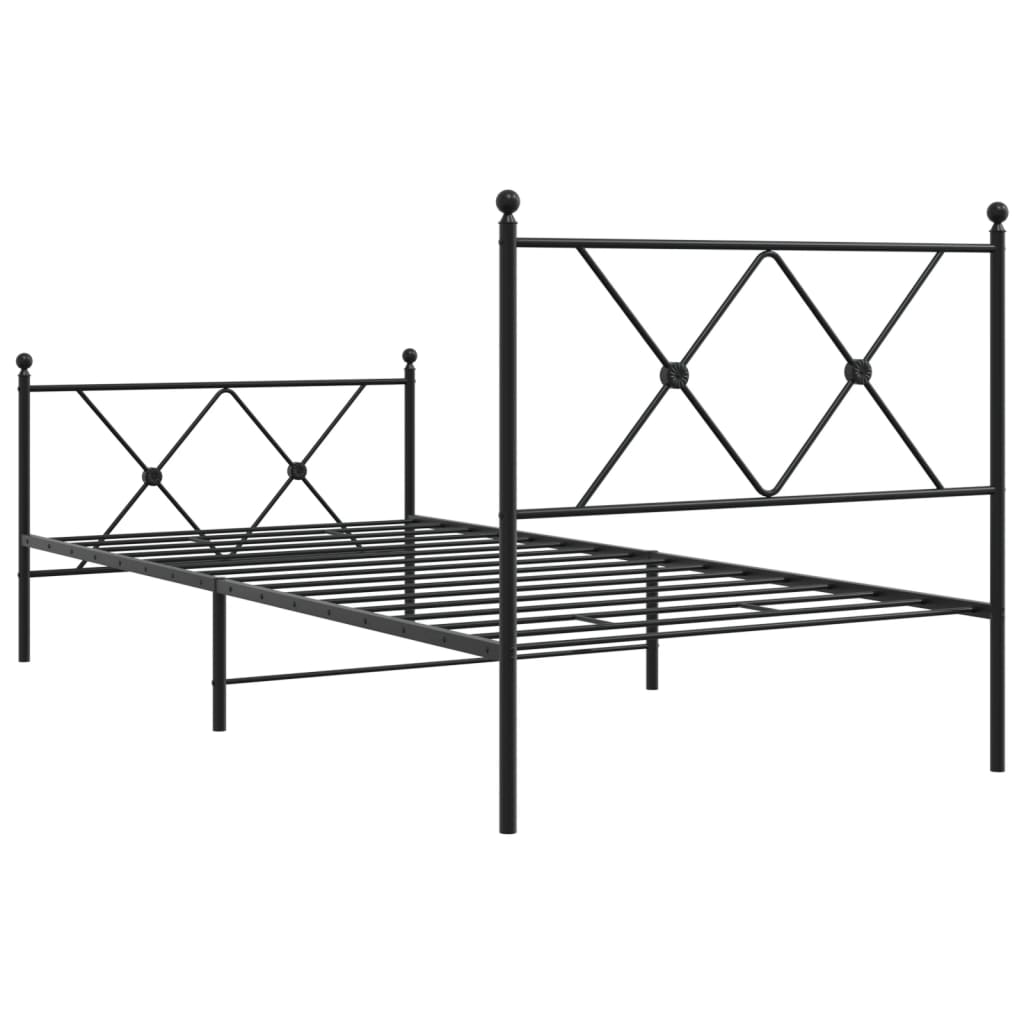 vidaXL Metalowa rama łóżka z wezgłowiem i zanóżkiem, czarna, 90x200 cm
