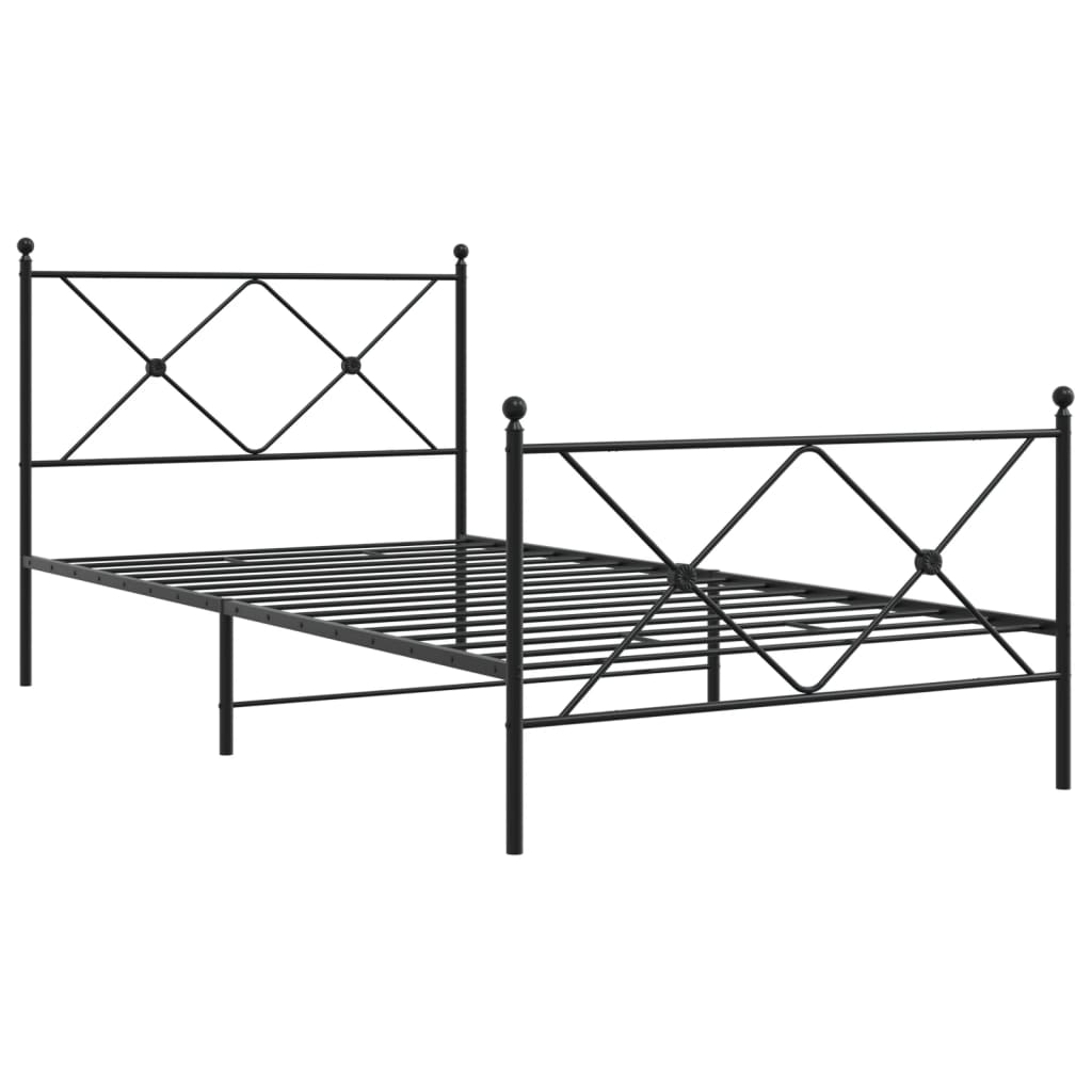 vidaXL Metalowa rama łóżka z wezgłowiem i zanóżkiem, czarna, 100x190cm
