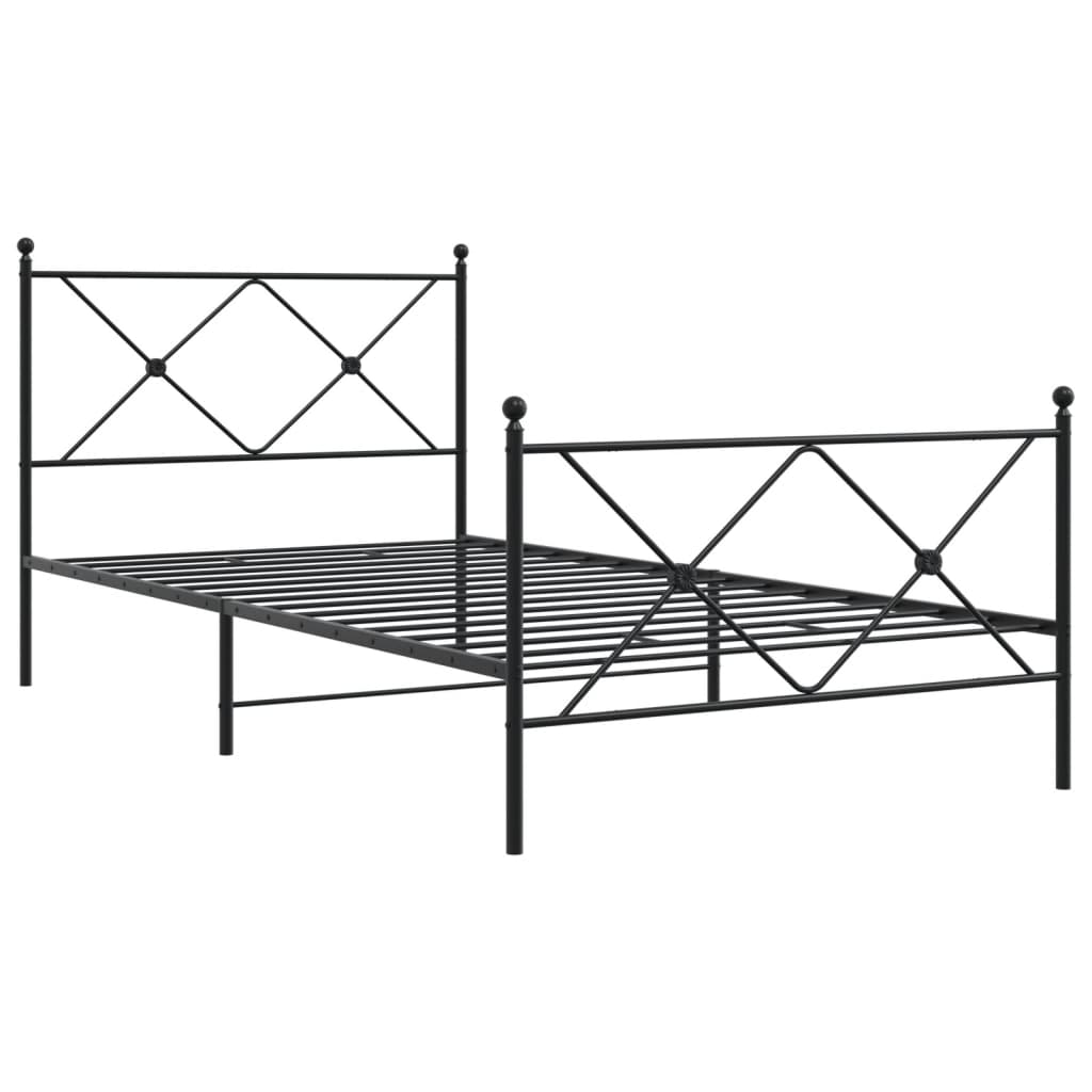 vidaXL Metalowa rama łóżka z wezgłowiem i zanóżkiem, czarna, 107x203cm