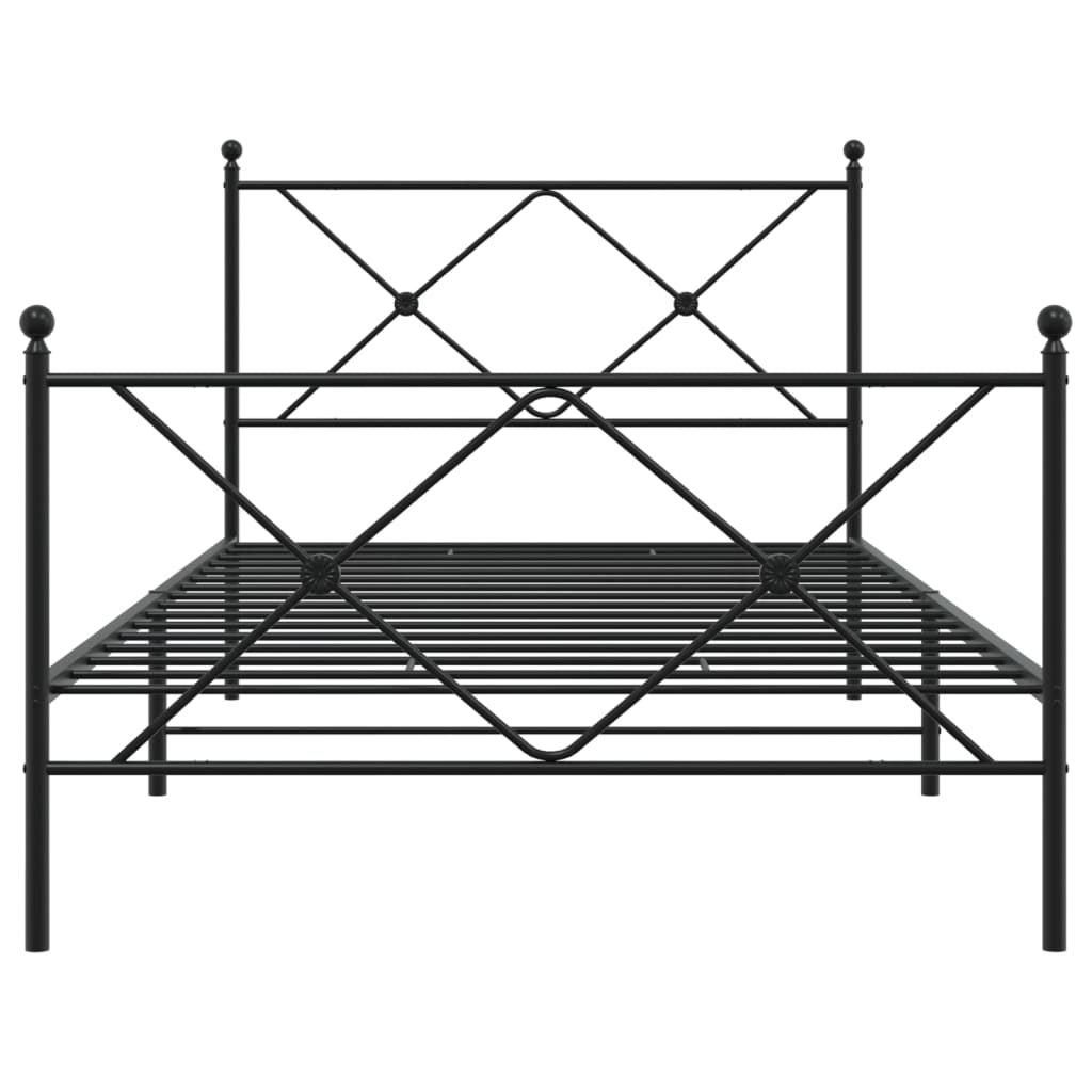 vidaXL Metalowa rama łóżka z wezgłowiem i zanóżkiem, czarna, 107x203cm