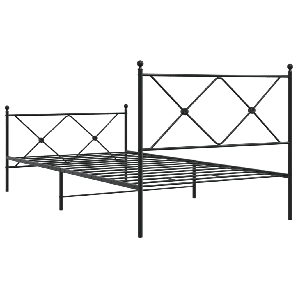 vidaXL Metalowa rama łóżka z wezgłowiem i zanóżkiem, czarna, 107x203cm