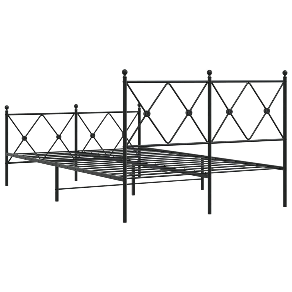 vidaXL Metalowa rama łóżka z wezgłowiem i zanóżkiem, czarna, 120x190cm