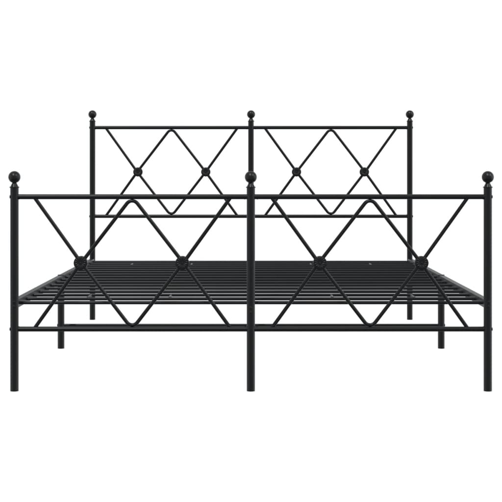 vidaXL Metalowa rama łóżka z wezgłowiem i zanóżkiem, czarna, 137x190cm