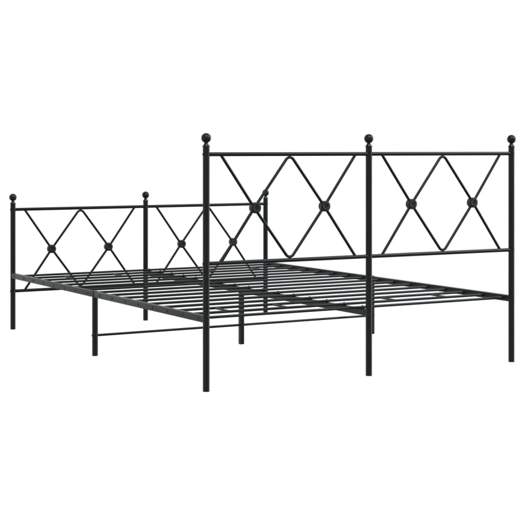vidaXL Metalowa rama łóżka z wezgłowiem i zanóżkiem, czarna, 137x190cm
