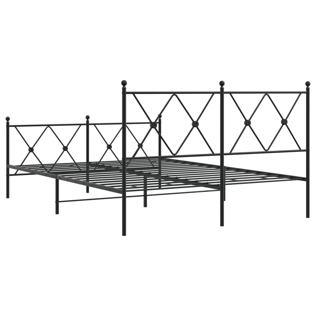 vidaXL Metalowa rama łóżka z wezgłowiem i zanóżkiem, czarna, 140x190cm