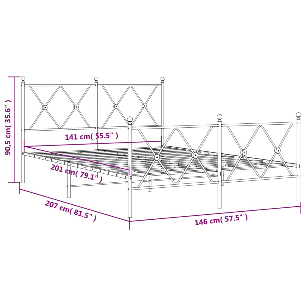 vidaXL Metalowa rama łóżka z wezgłowiem i zanóżkiem, czarna, 140x200cm