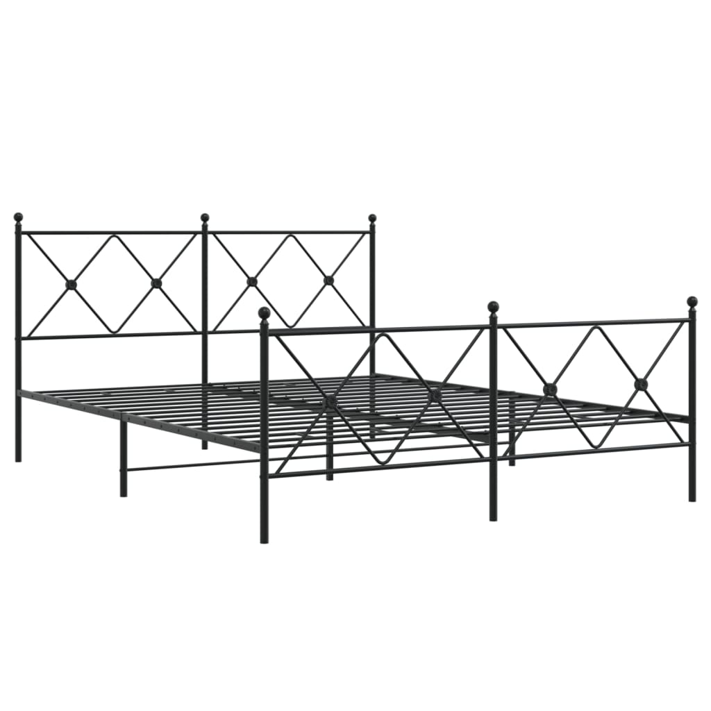 vidaXL Metalowa rama łóżka z wezgłowiem i zanóżkiem, czarna, 150x200cm