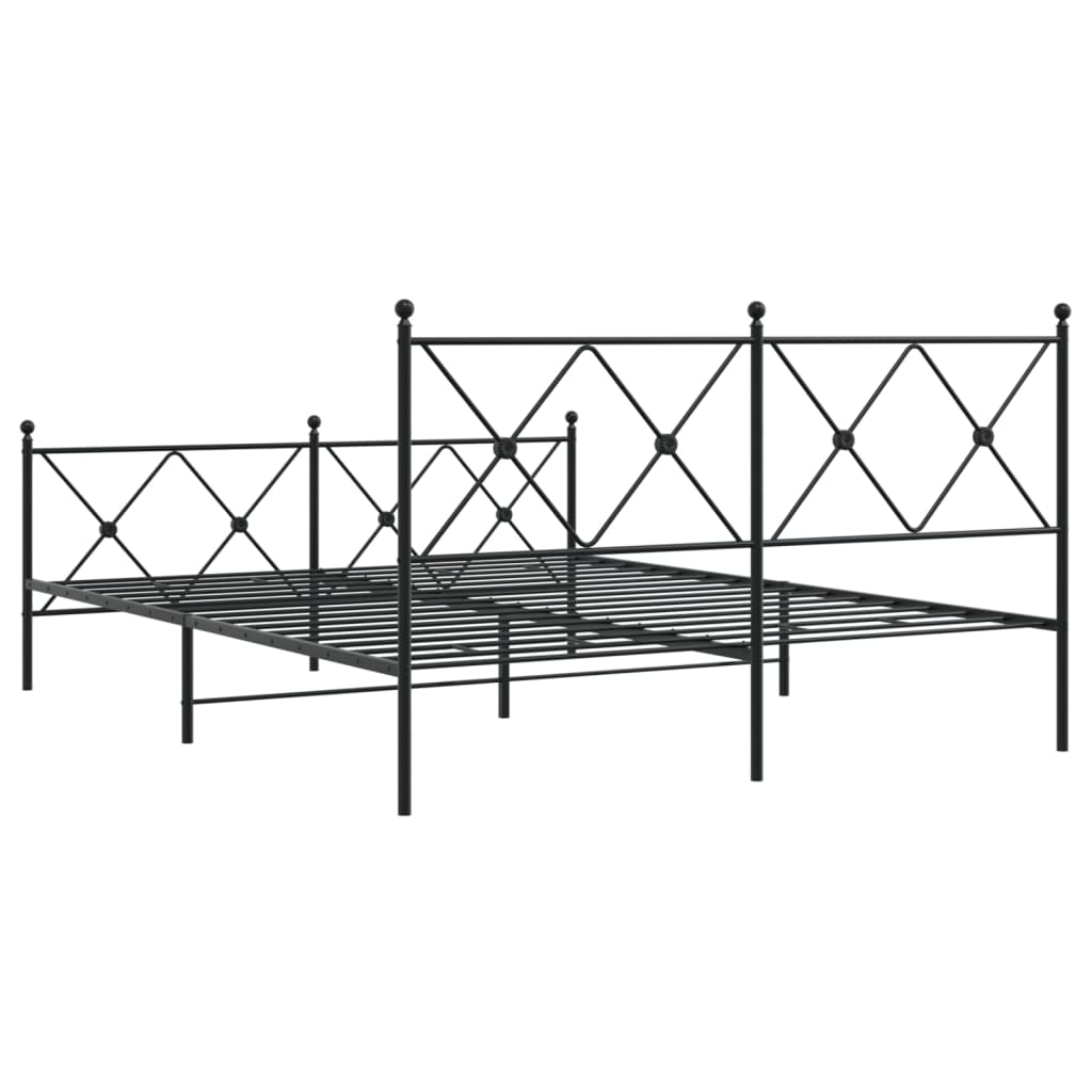 vidaXL Metalowa rama łóżka z wezgłowiem i zanóżkiem, czarna, 150x200cm