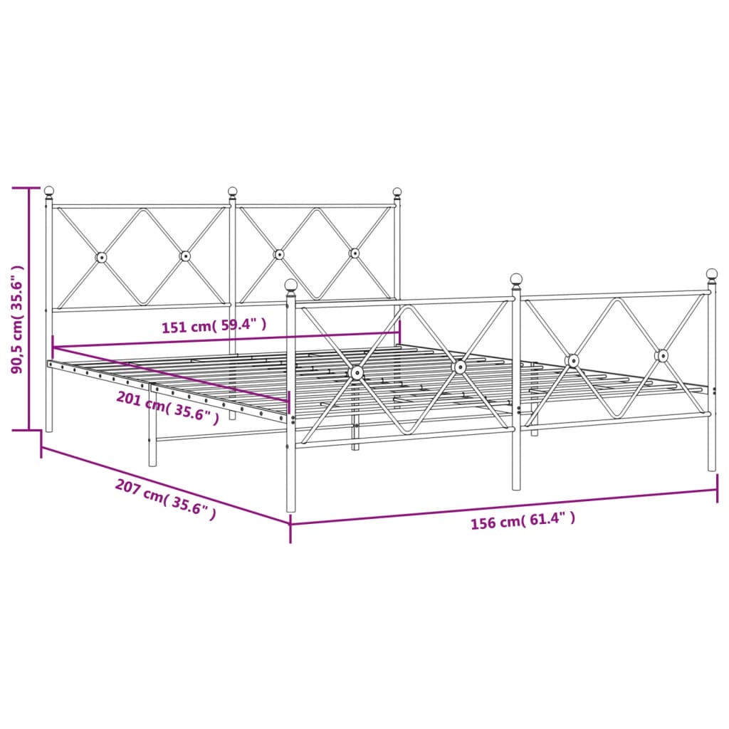 vidaXL Metalowa rama łóżka z wezgłowiem i zanóżkiem, czarna, 150x200cm