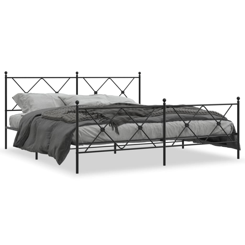 vidaXL Metalowa rama łóżka z wezgłowiem i zanóżkiem, czarna, 183x213cm
