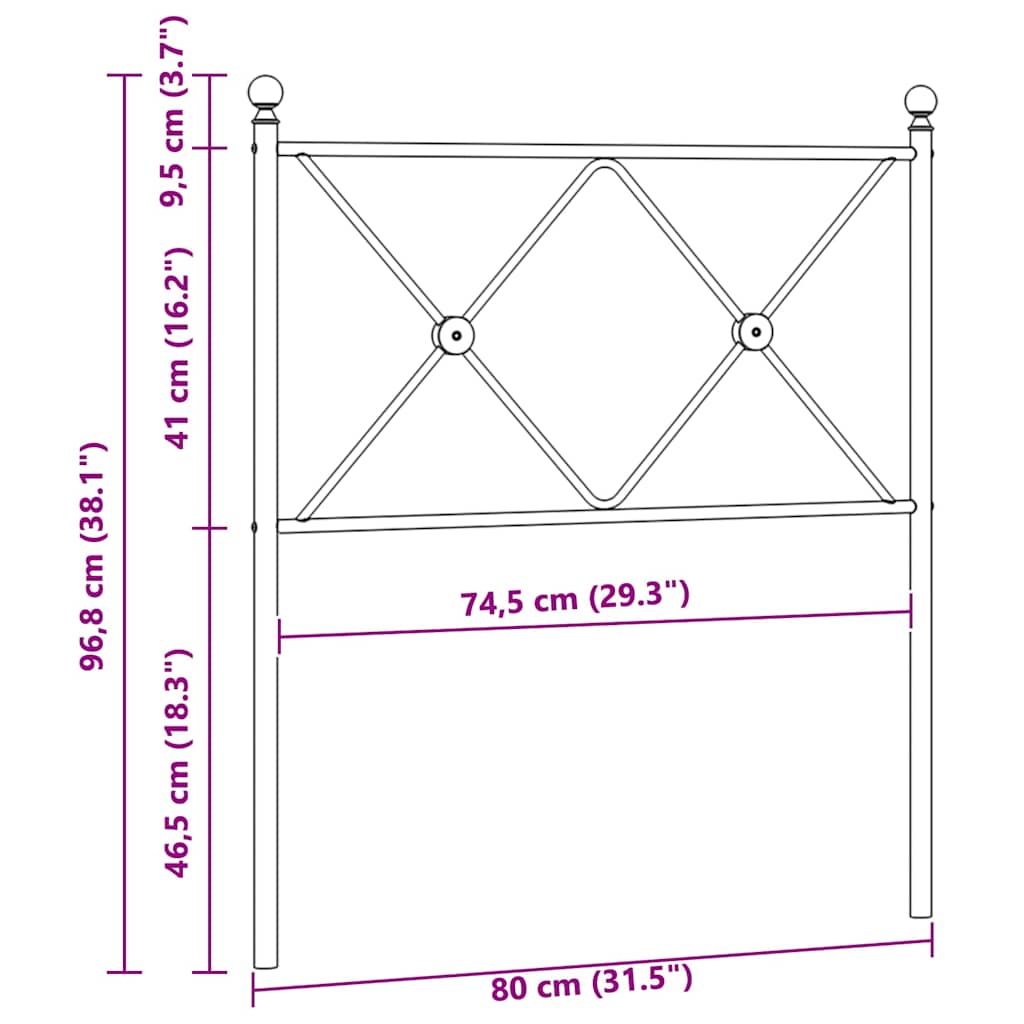 vidaXL Metalowe wymienne wezgłowie, czarne, 75 cm