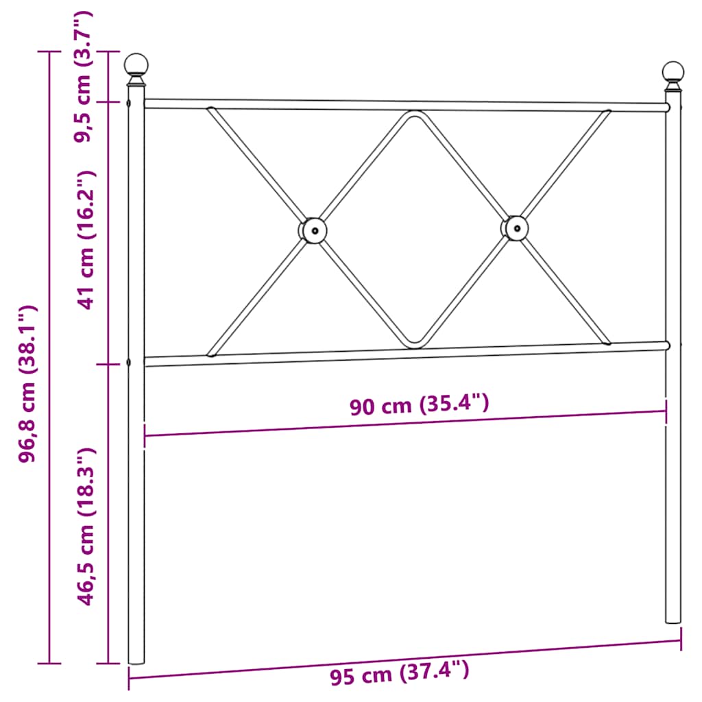 vidaXL Metalowe wymienne wezgłowie, czarne, 90 cm