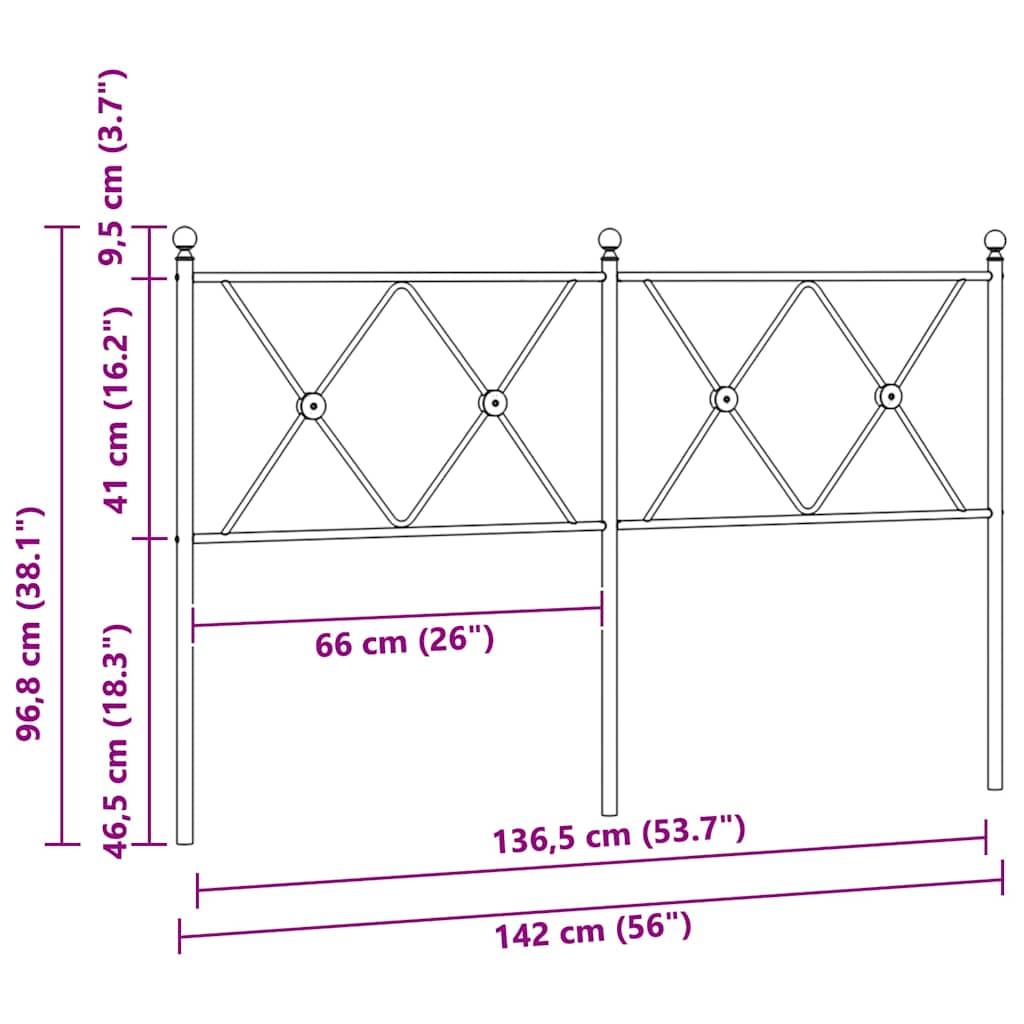 vidaXL Metalowe wymienne wezgłowie, czarne, 137 cm