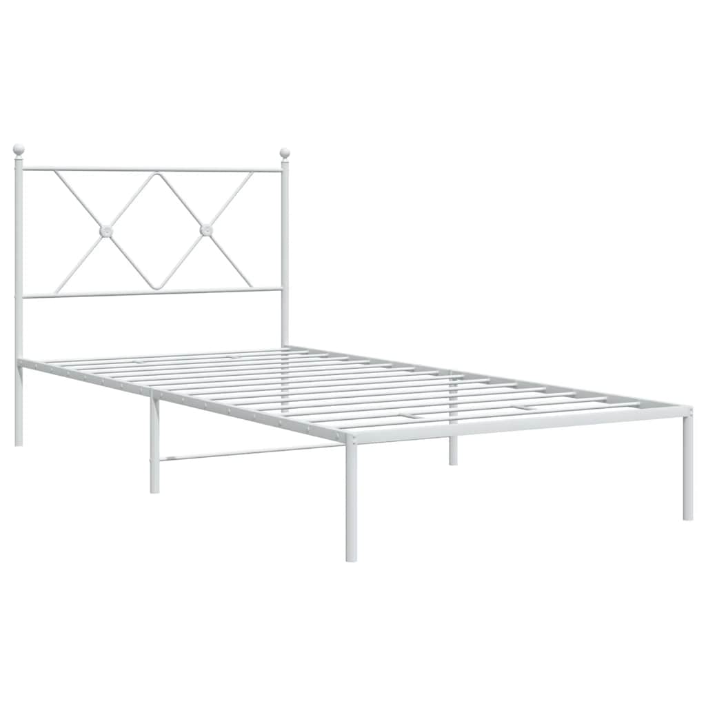 vidaXL Metalowa rama łóżka z wezgłowiem, biała, 90x190 cm