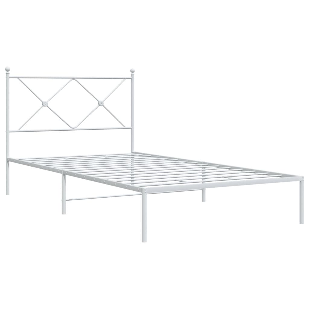 vidaXL Metalowa rama łóżka z wezgłowiem, biała, 107x203 cm