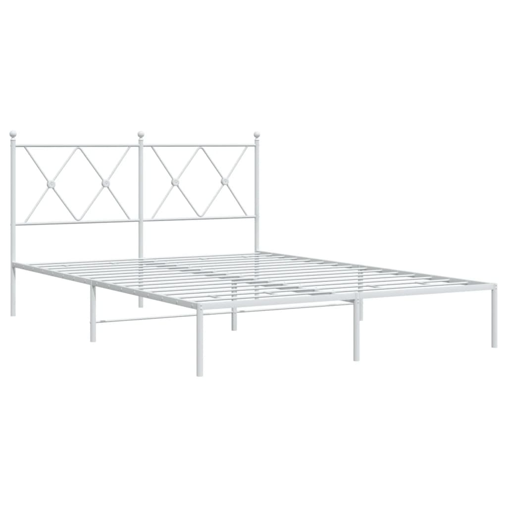 vidaXL Metalowa rama łóżka z wezgłowiem, biała, 135x190 cm