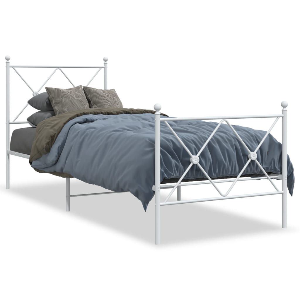 vidaXL Metalowa rama łóżka z wezgłowiem i zanóżkiem, biała, 75x190 cm