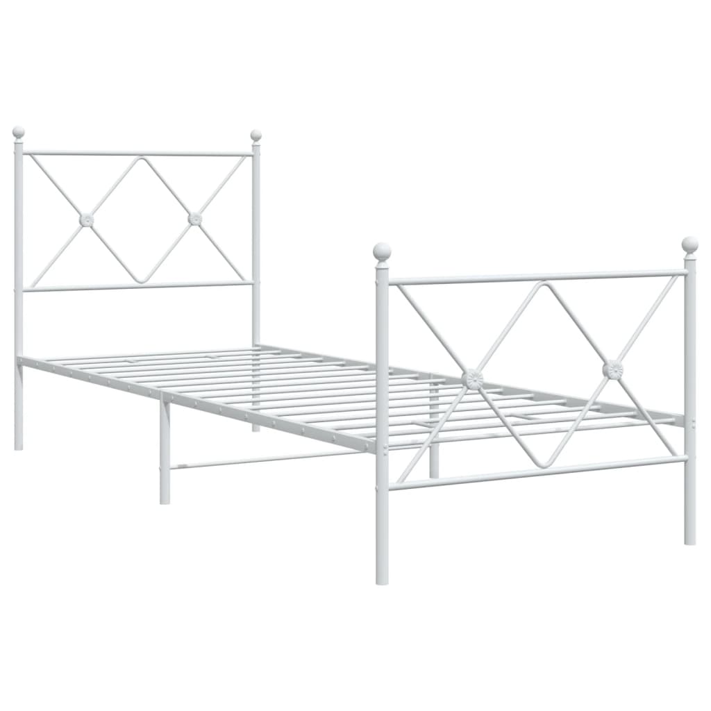 vidaXL Metalowa rama łóżka z wezgłowiem i zanóżkiem, biała, 75x190 cm